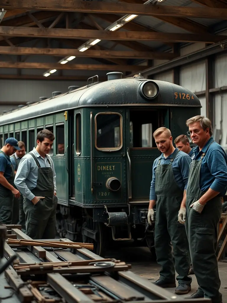 A photo of a group of volunteers restoring a vintage wooden boat, showcasing the dedication to preserving maritime heritage.