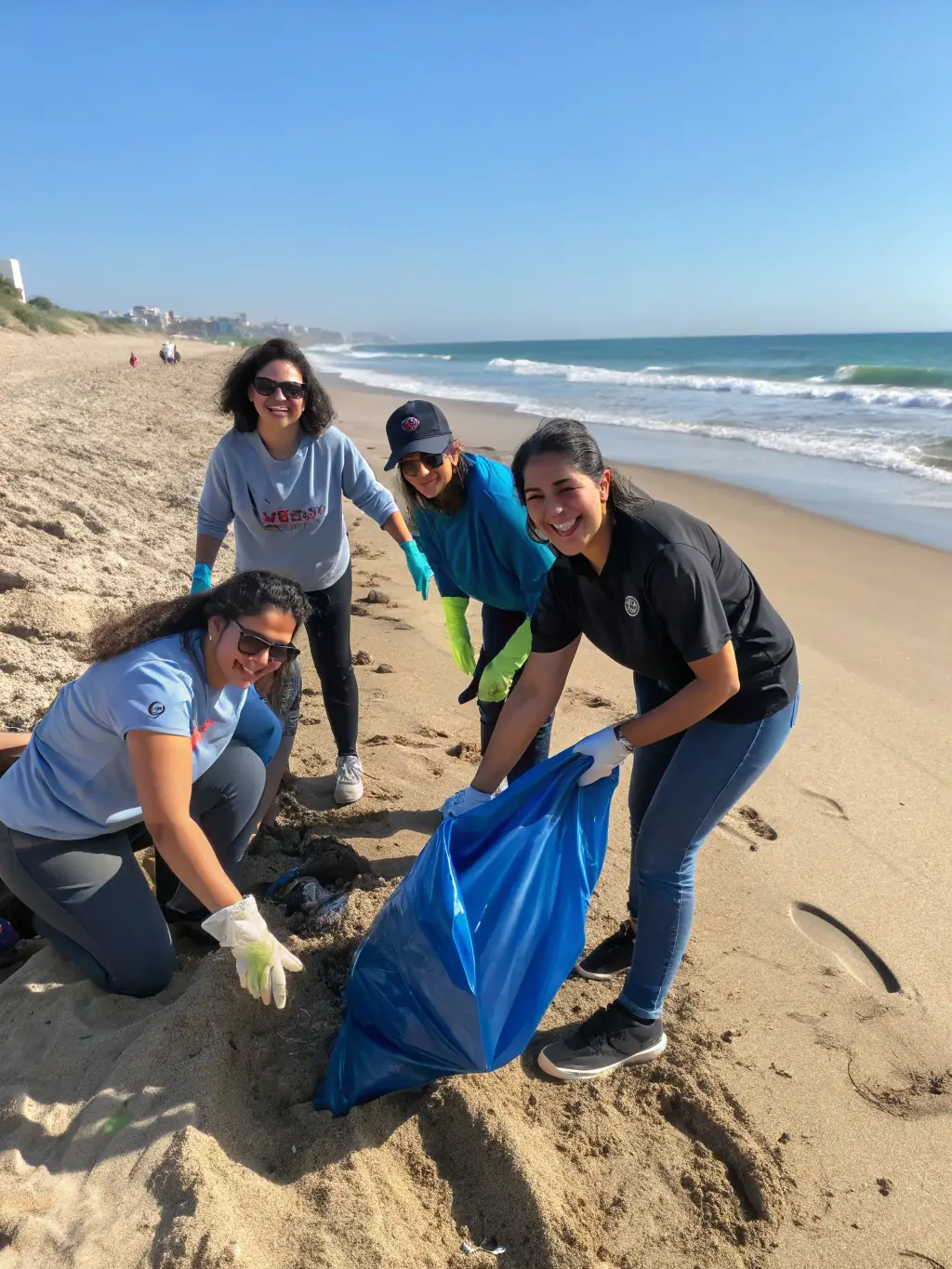 A picture of a group of people participating in a coastal cleanup activity organized by the association along the shores of La Rochelle.